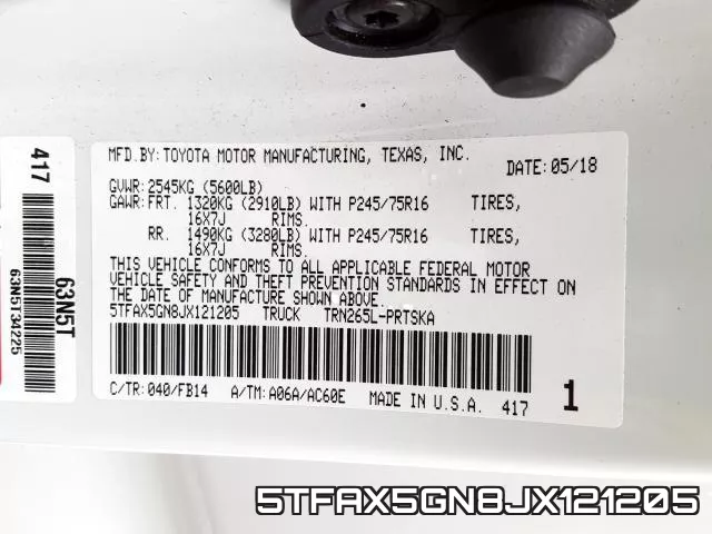 5TFAX5GN8JX121205 фото 2
