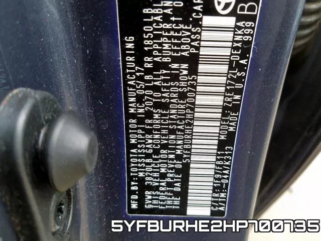 5YFBURHE2HP700735 фото 2