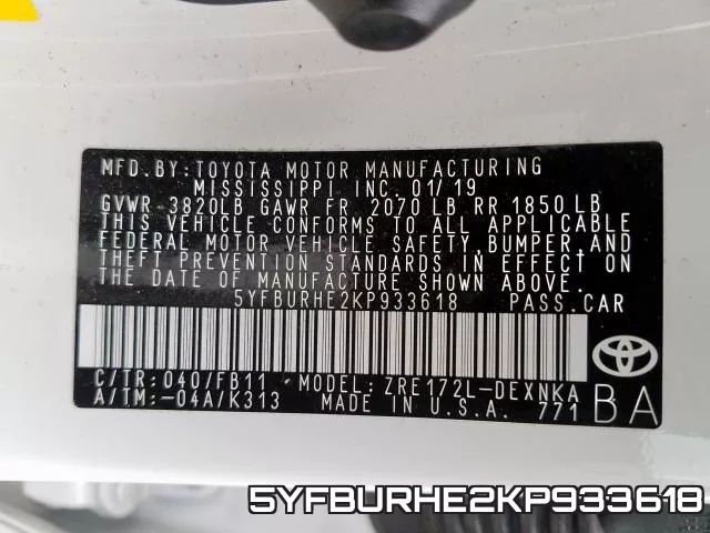 5YFBURHE2KP933618 фото 2