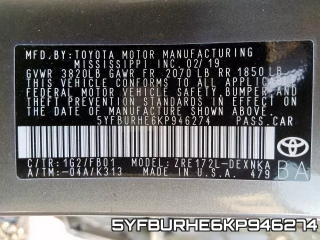 5YFBURHE6KP946274 фото 2