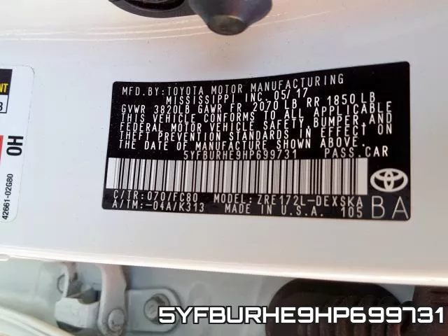 5YFBURHE9HP699731 фото 2