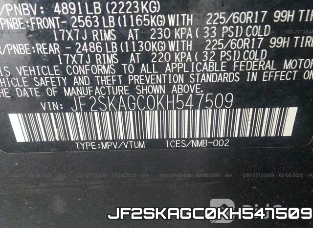 JF2SKAGC0KH547509 фото 10