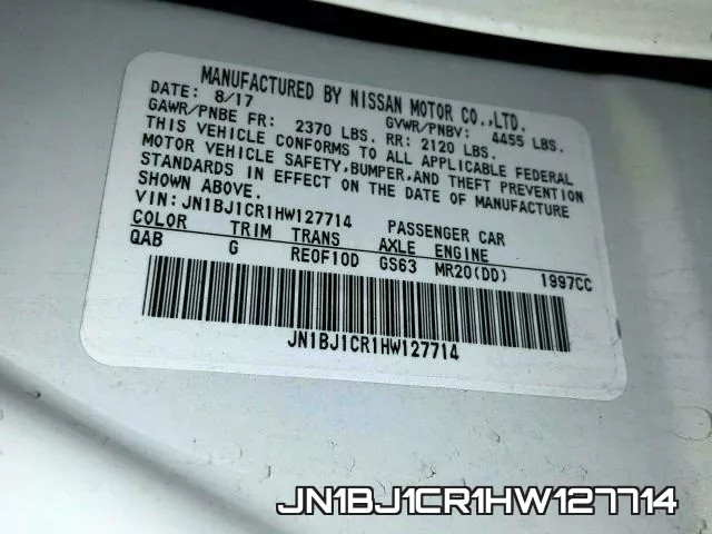 JN1BJ1CR1HW127714 фото 2
