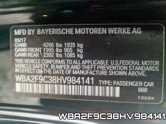 WBA2F9C38HV984141 фото 2