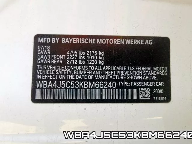 WBA4J5C53KBM66240 фото 2