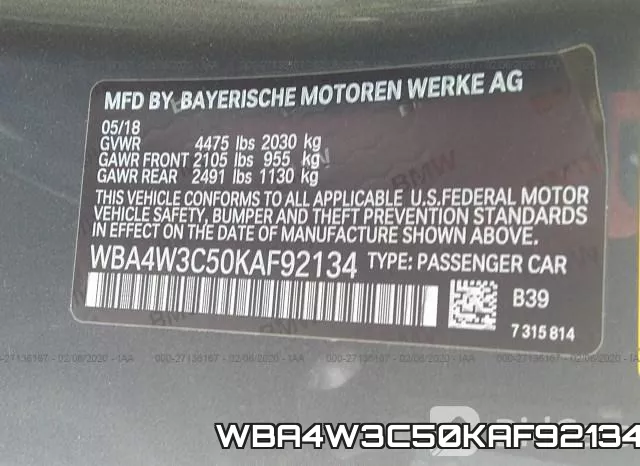 WBA4W3C50KAF92134 фото 10