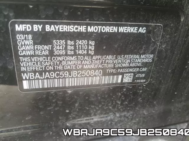 WBAJA9C59JB250840 фото 2
