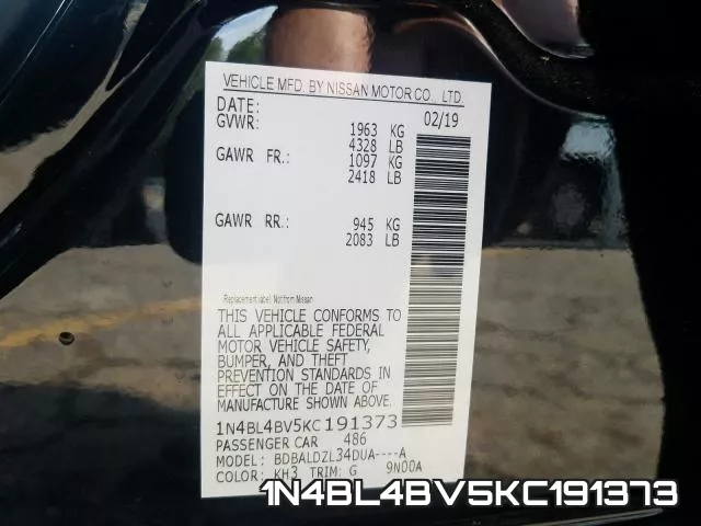 1N4BL4BV5KC191373 фото 2