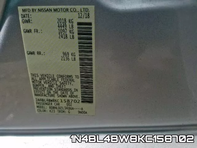 1N4BL4BW8KC158702 фото 2