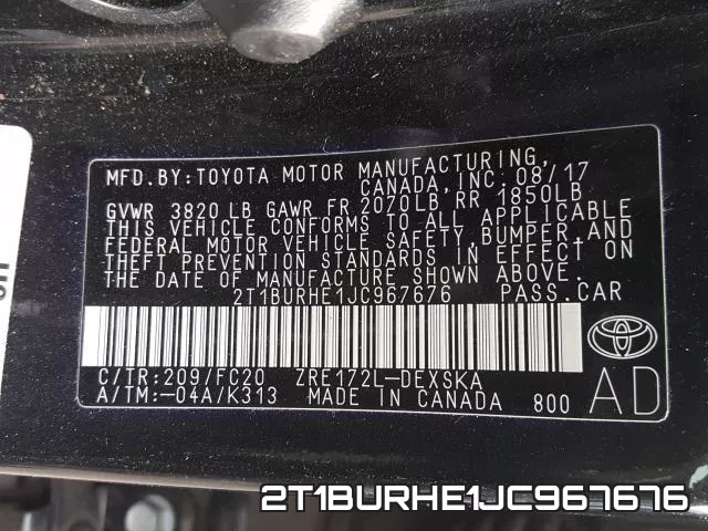 2T1BURHE1JC967676 фото 2
