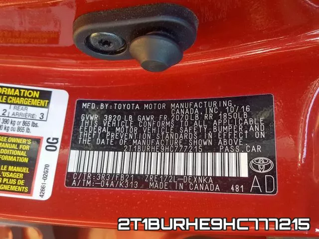 2T1BURHE9HC777215 фото 2