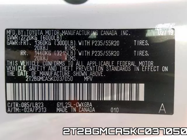 2T2BGMCA5KC037050 фото 2