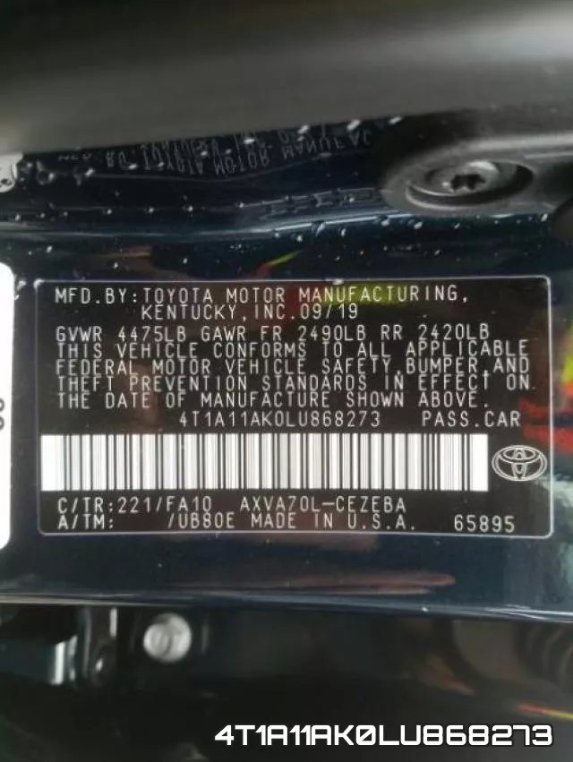 4T1A11AK0LU868273 фото 2