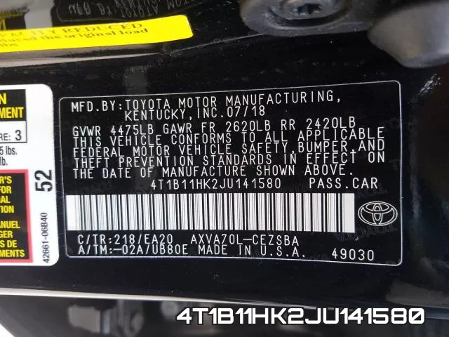 4T1B11HK2JU141580 фото 2