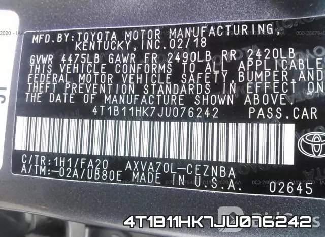 4T1B11HK7JU076242 фото 10