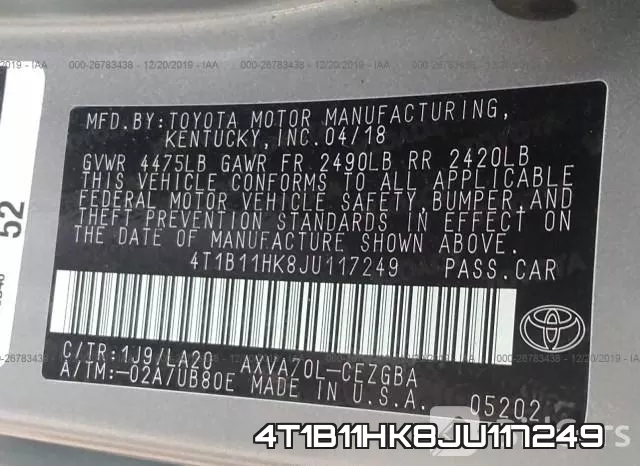 4T1B11HK8JU117249 фото 10