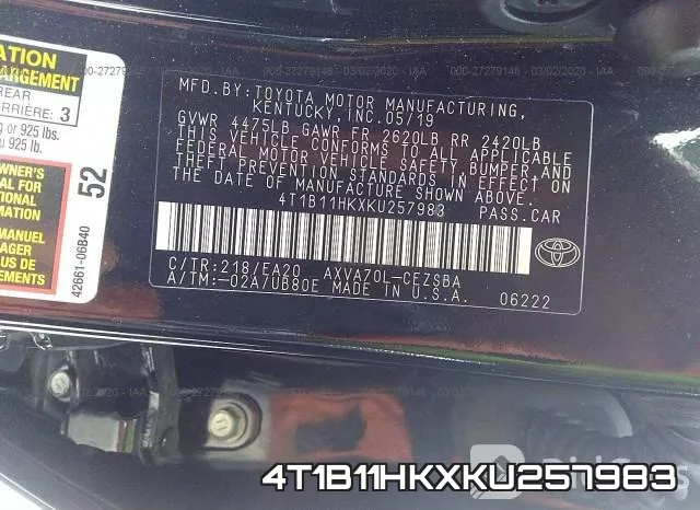 4T1B11HKXKU257983 фото 10