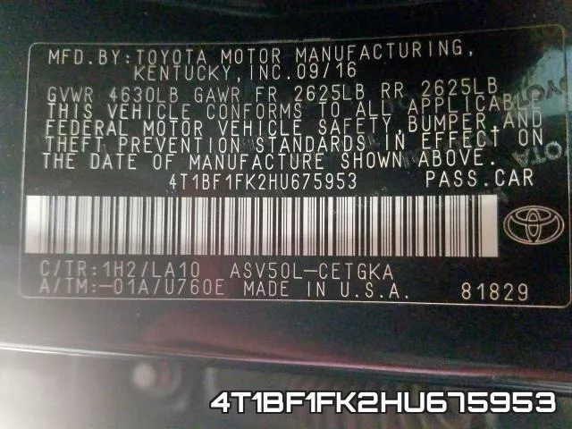 4T1BF1FK2HU675953 фото 2