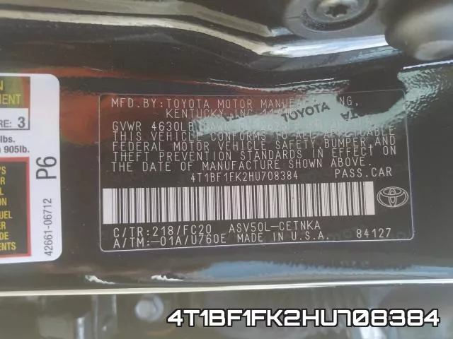 4T1BF1FK2HU708384 фото 2