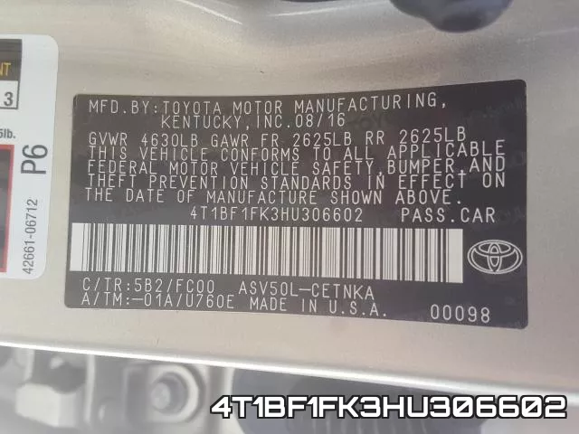4T1BF1FK3HU306602 фото 2