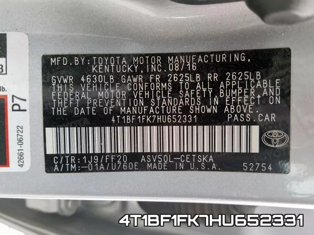 4T1BF1FK7HU652331 фото 2