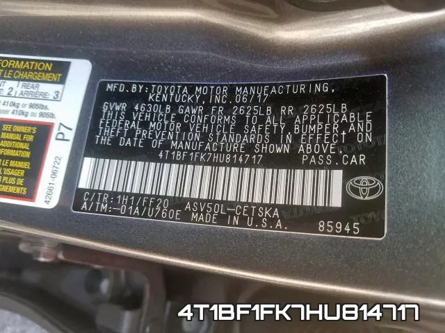 4T1BF1FK7HU814717 фото 2