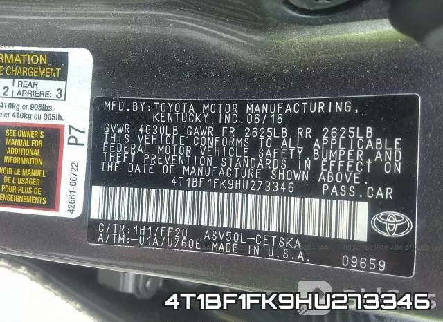 4T1BF1FK9HU273346 фото 10