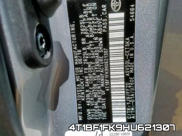 4T1BF1FK9HU621307 фото 2