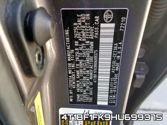 4T1BF1FK9HU699375 фото 2