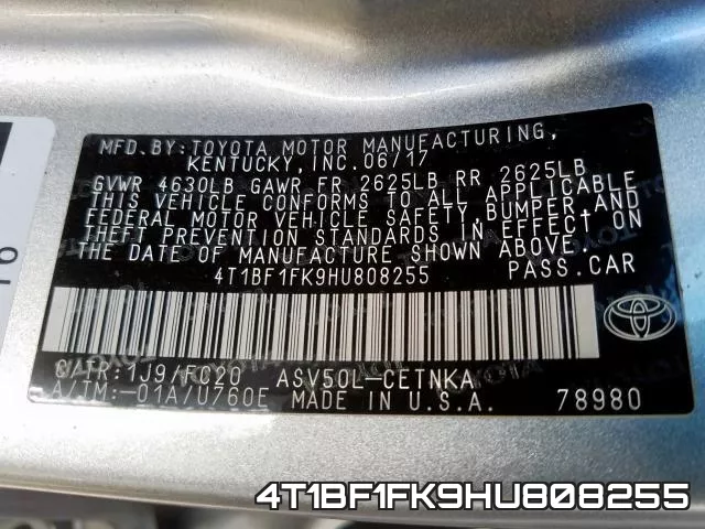 4T1BF1FK9HU808255 фото 2