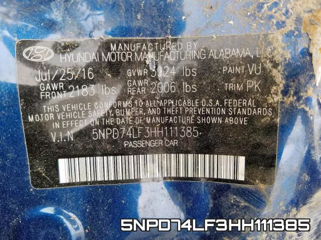 5NPD74LF3HH111385 фото 2