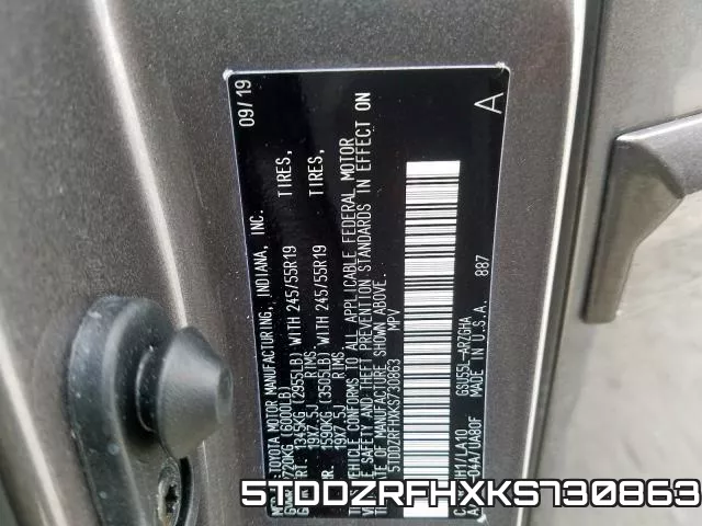 5TDDZRFHXKS730863 фото 2
