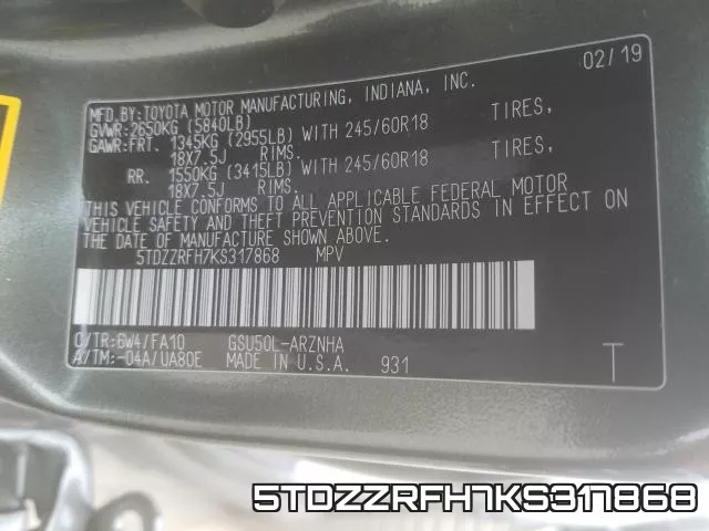 5TDZZRFH7KS317868 фото 2
