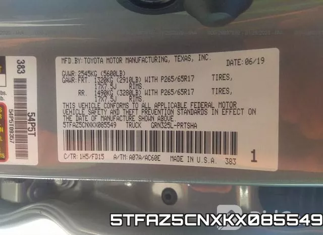 5TFAZ5CNXKX085549 фото 10