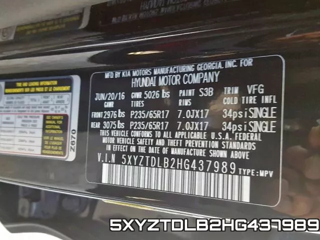 5XYZTDLB2HG437989 фото 2