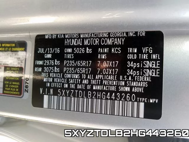 5XYZTDLB2HG443260 фото 2