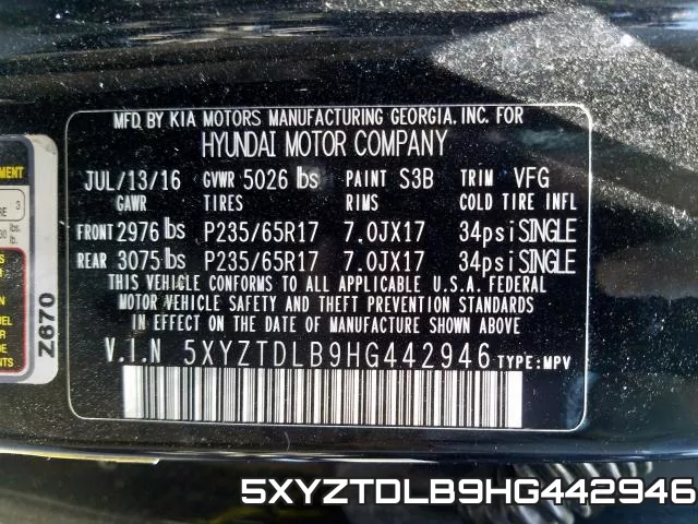 5XYZTDLB9HG442946 фото 2