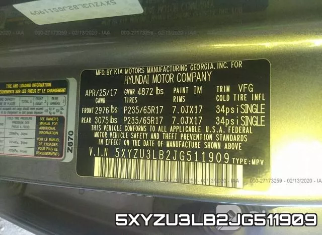 5XYZU3LB2JG511909 фото 10