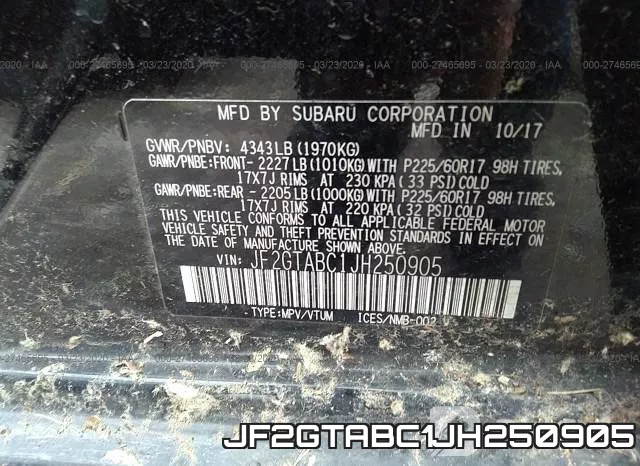 JF2GTABC1JH250905 фото 10