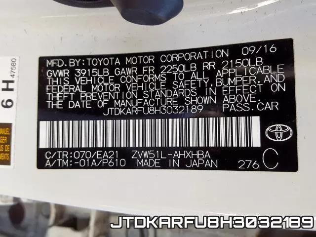 JTDKARFU8H3032189 фото 2
