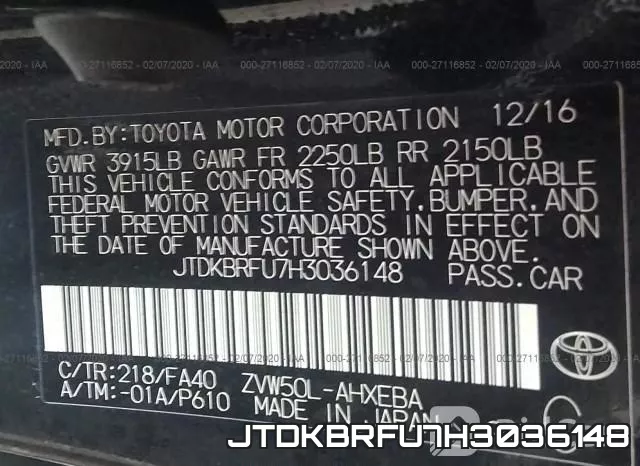 JTDKBRFU7H3036148 фото 10