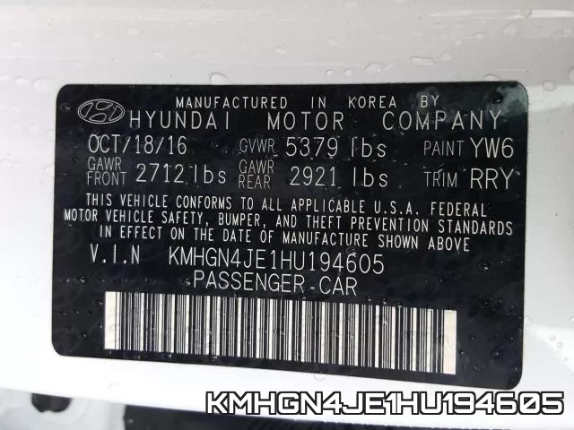 KMHGN4JE1HU194605 фото 2