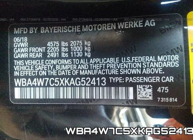 WBA4W7C5XKAG52413 фото 10