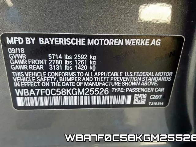 WBA7F0C58KGM25526 фото 2