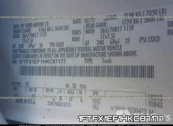 1FTFX1EF1HKC87177 фото 10