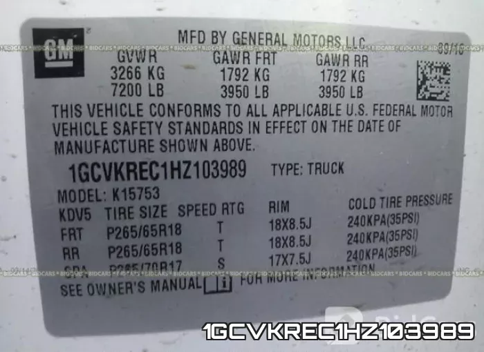 1GCVKREC1HZ103989 фото 10
