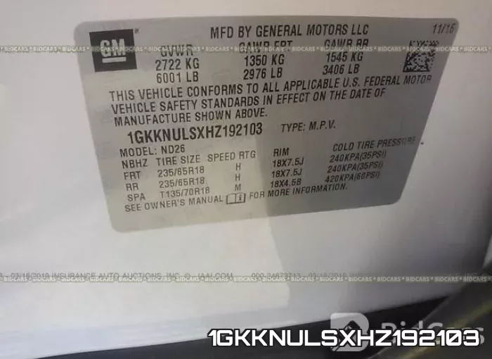 1GKKNULSXHZ192103 фото 10