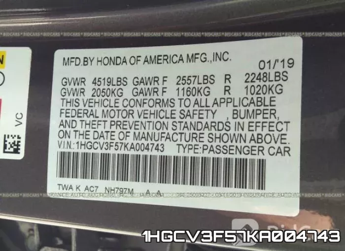 1HGCV3F57KA004743 фото 10