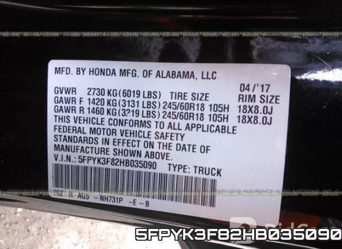 5FPYK3F82HB035090 фото 10