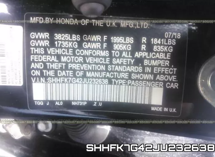 SHHFK7G42JU232638 фото 10